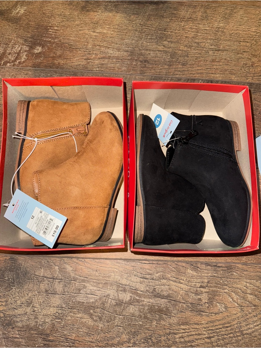 Pair of Suede Ankle Boots in Tan and Black